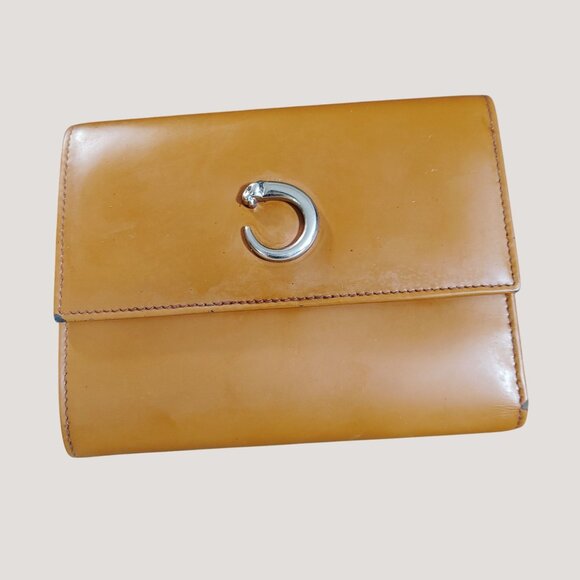 Cartier Panthere Brown Leather Wallet Vintage Silver Interior Peeling Tri Fold - Picture 11 of 14